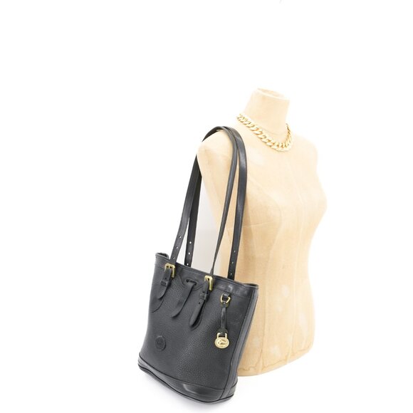 Dooney & Bourke Vintage Black Bucket Tote 90s Purse All Weather Leather Shoulder - Picture 3 of 13